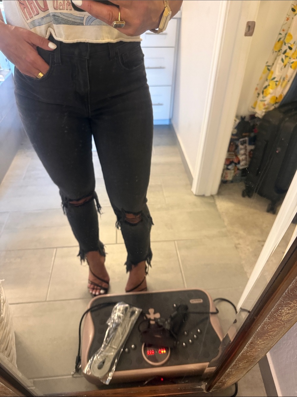 L’Agence Women’s Black Distressed High-Rise Skinny Jeans